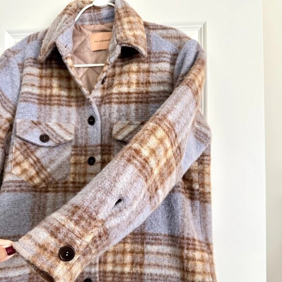 THE ANDAMANE Evita Wool Blend Check Plaid Shirt Jacket in Blue Multi Size XS - Picture 4 of 8